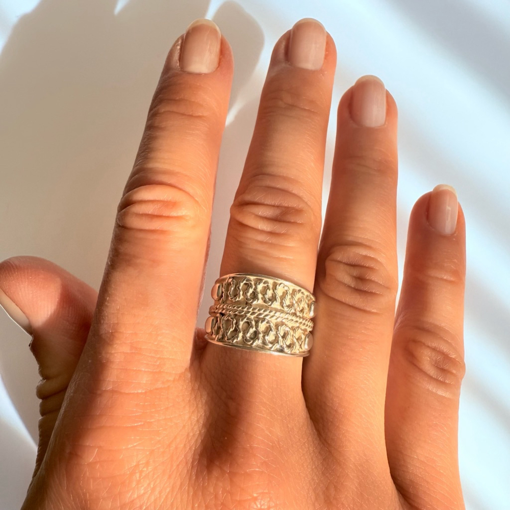 Sterling Silver 925 Boho Sterling Silver 925 Wide Band 13.5mm Ring Mexico - Picture 7 of 8